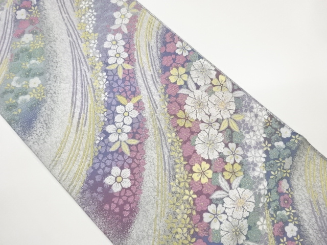 JAPANESE KIMONO / FUKURO OBI / WOVEN STREAM WATER & FLOWER 